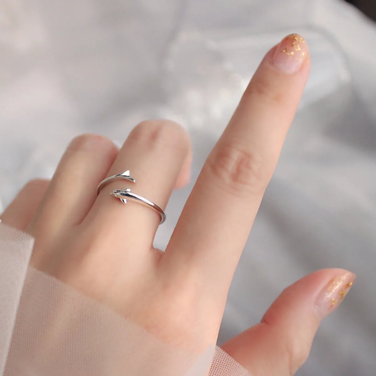 New Little Charm Dolphin Solid Color Ring Simple Women's 2025 New Trendy Niche Design Opening Adjustable Index Finger Ring Gift Qme