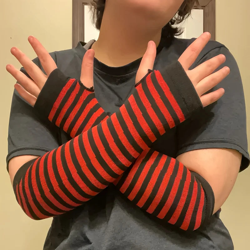 Y2K Elastic Outdoor Punk Long Fingerless Gloves Cuff For Women Men Hip-hop Glove Elbow Mittens Cool Stretch Winter Arm Warmer Qme black