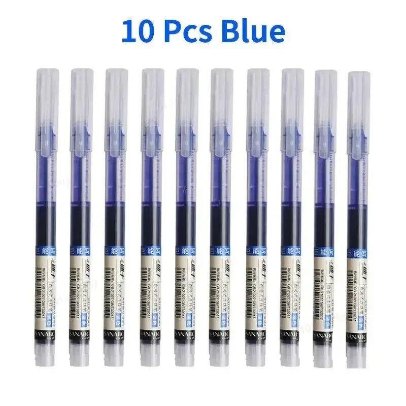 10PCS High Quality Needle Type Gel Pens Black Blue Red Ink Straight Liquid Pen Kawaii Stationery School & Office Supplies Qme 10pcs Blue