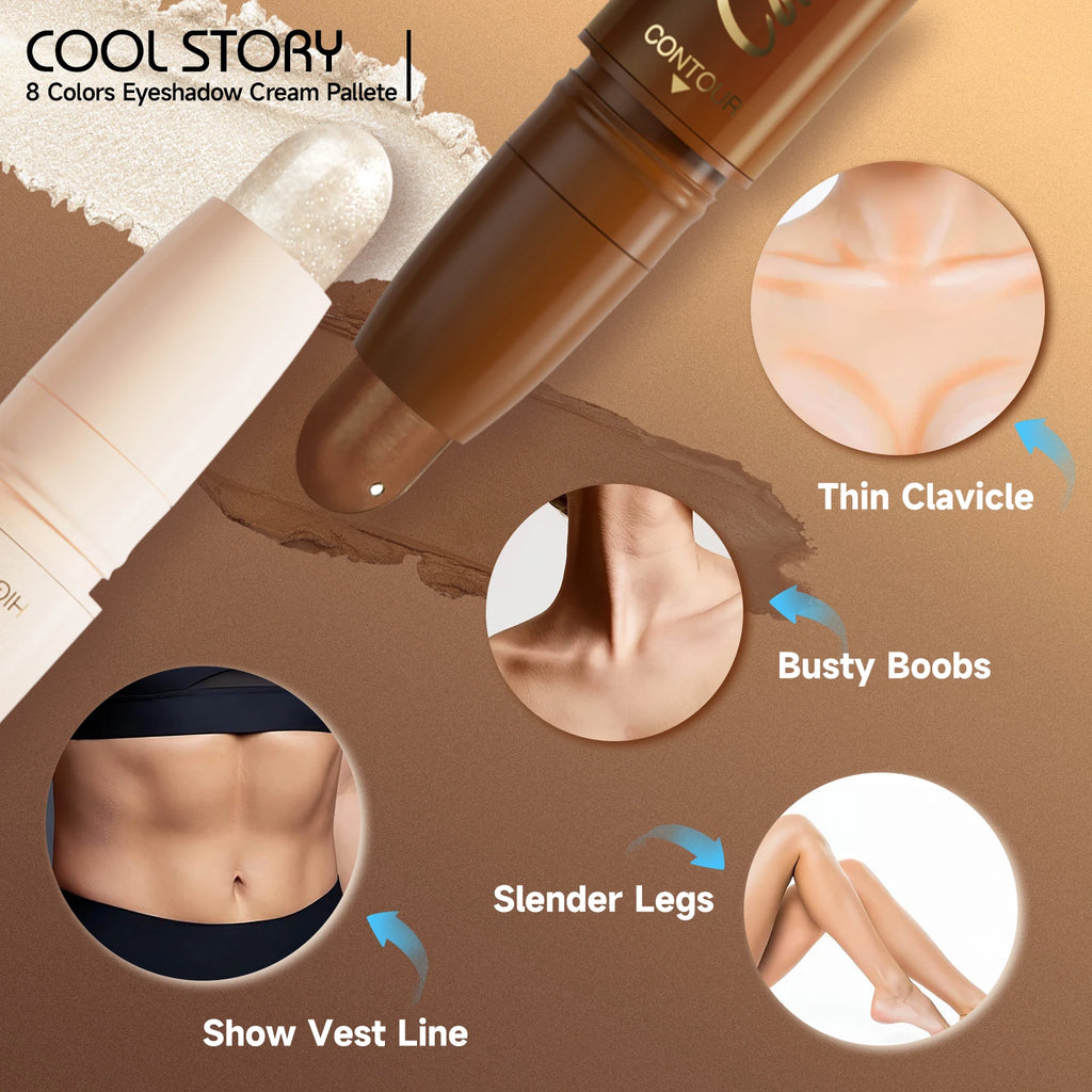 Dual-Ended Contour Highlight Stick Face Sculpting Matte Bronzers Shimmer Three-dimensional Natural V-face Makeup Nose Shadow Qme