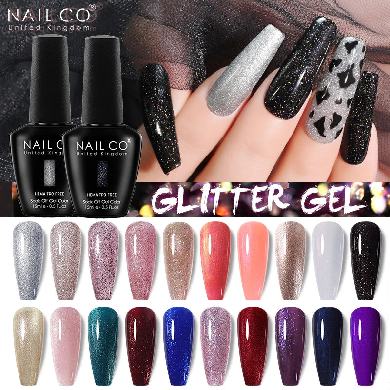 NAILCO Glitter Reflective Series Gel Nail Polish Nails Art Semi Qme