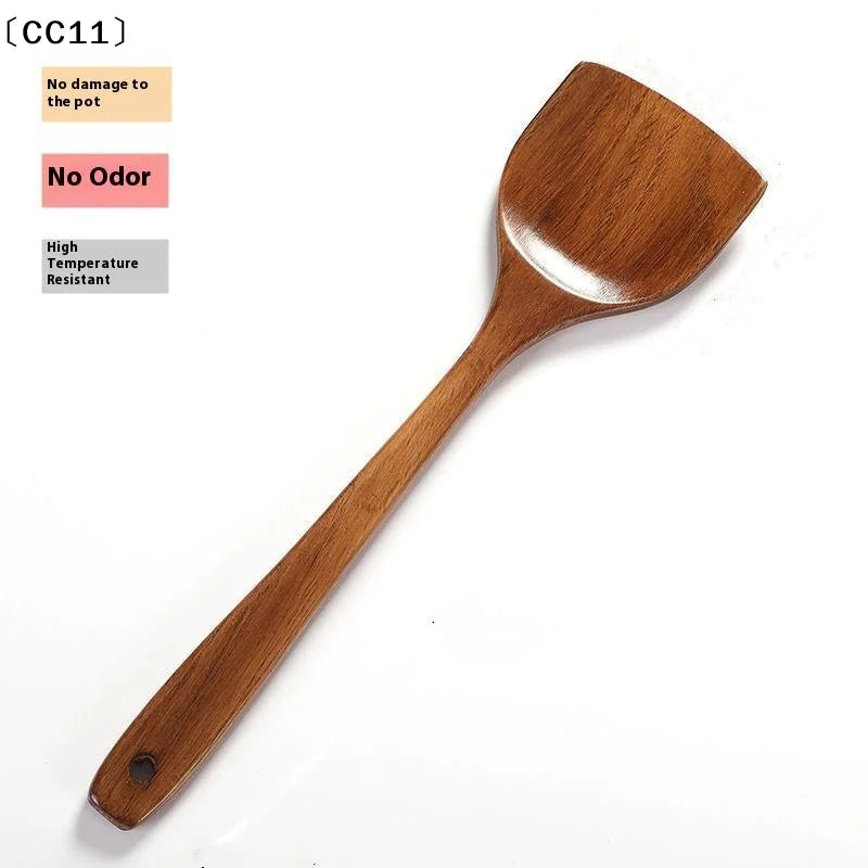 Wooden Spatula Long Handle Heat Resistant Spoon Non-stick Pan Wood Qme