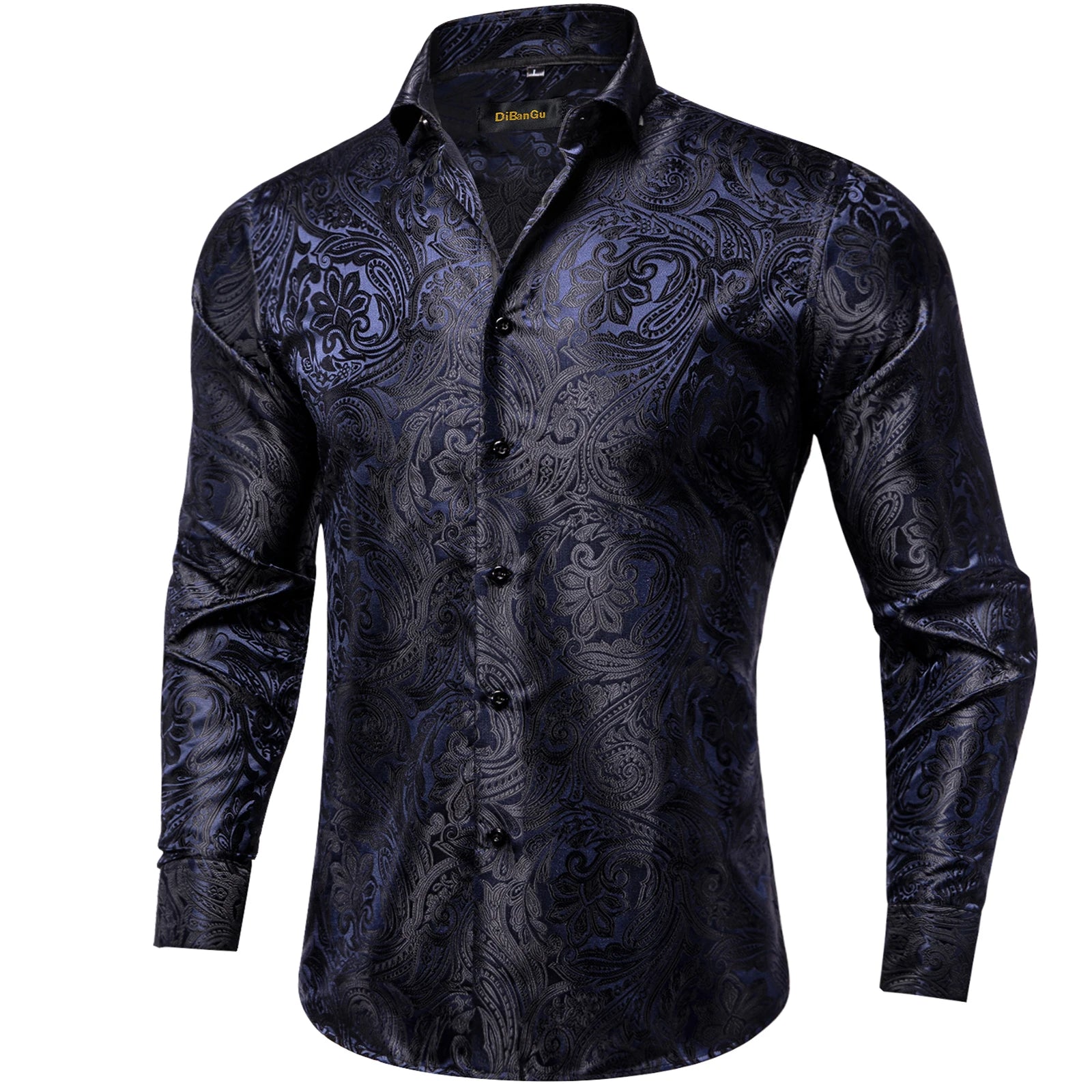 Single Paisley Long Sleeve Shirt Men, Gold or Purple or Black or Blue or Brown, Loose Button Collar Daily Casual Wear Qme