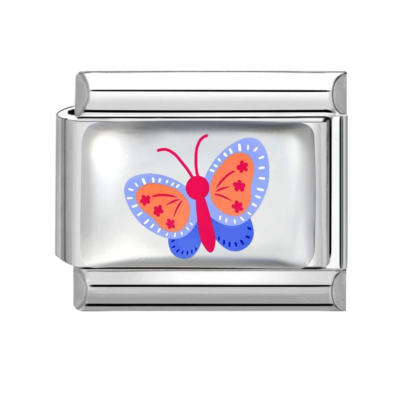 New Y2K Attractive Purple Butterfly Colorful Flower Italian Charm Link fit 9mm Stainless Steel Jewelry DIY Making Bracelets Gift Qme Style 5