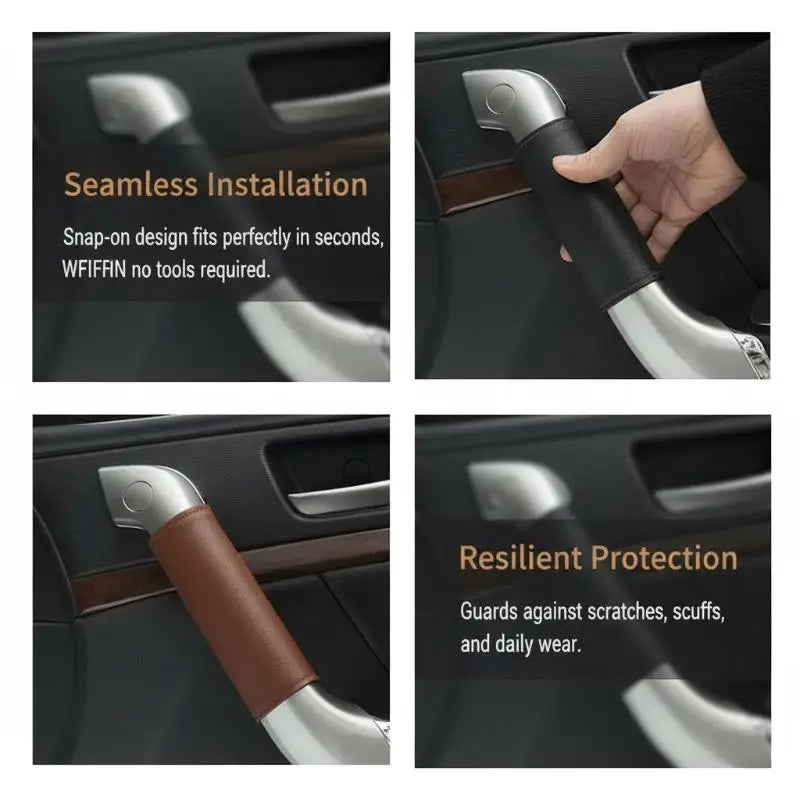 Car Door Inner Handle PU Leather Cover Protective Case Styling Qme