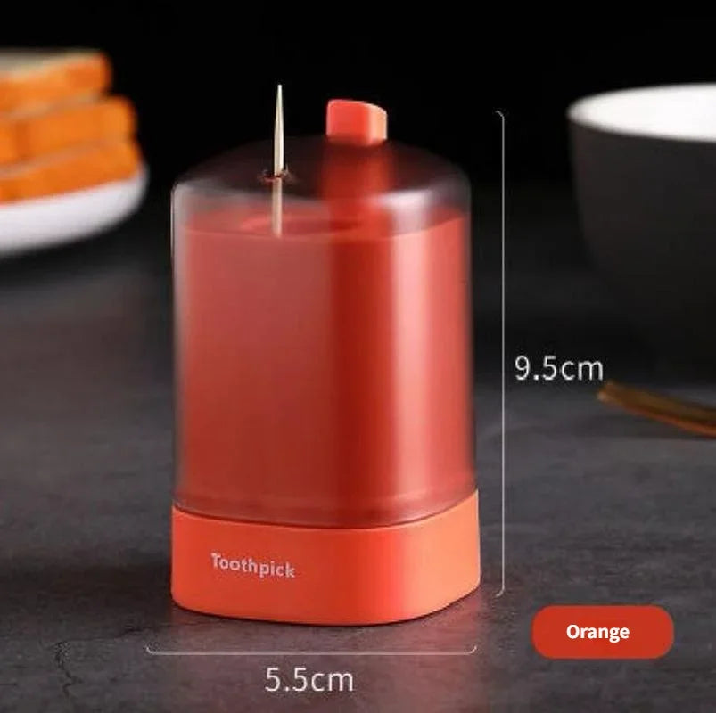 Press Type Toothpick Holder Automatic Pop-up Toothpick Box Hotel Restaurant Kitchen Desktop Organizer Cleaning Dental Tools Qme Orange