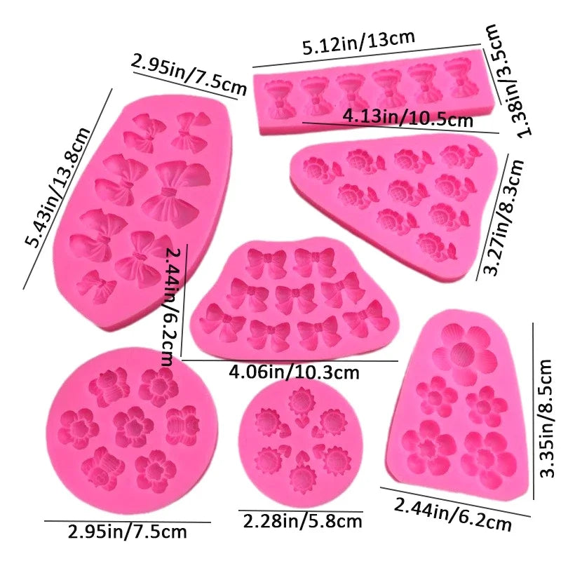 Cute Cartoon Silicone Molds DIY Flowers Bow Bee Fondant Cupcake Cake Qme