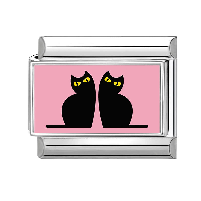 Romantic Cute Cats Hug Red Hearts Dog Duck Animal Series Italian Charm Links Fit 9mm Stainless Steel Bracelet Jewelry DIY Making Qme Style 16