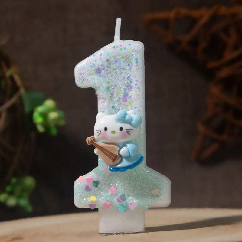 Hello Kitty Number Birthday Candles 0-9 Cartoon Cake Topper Decor Qme