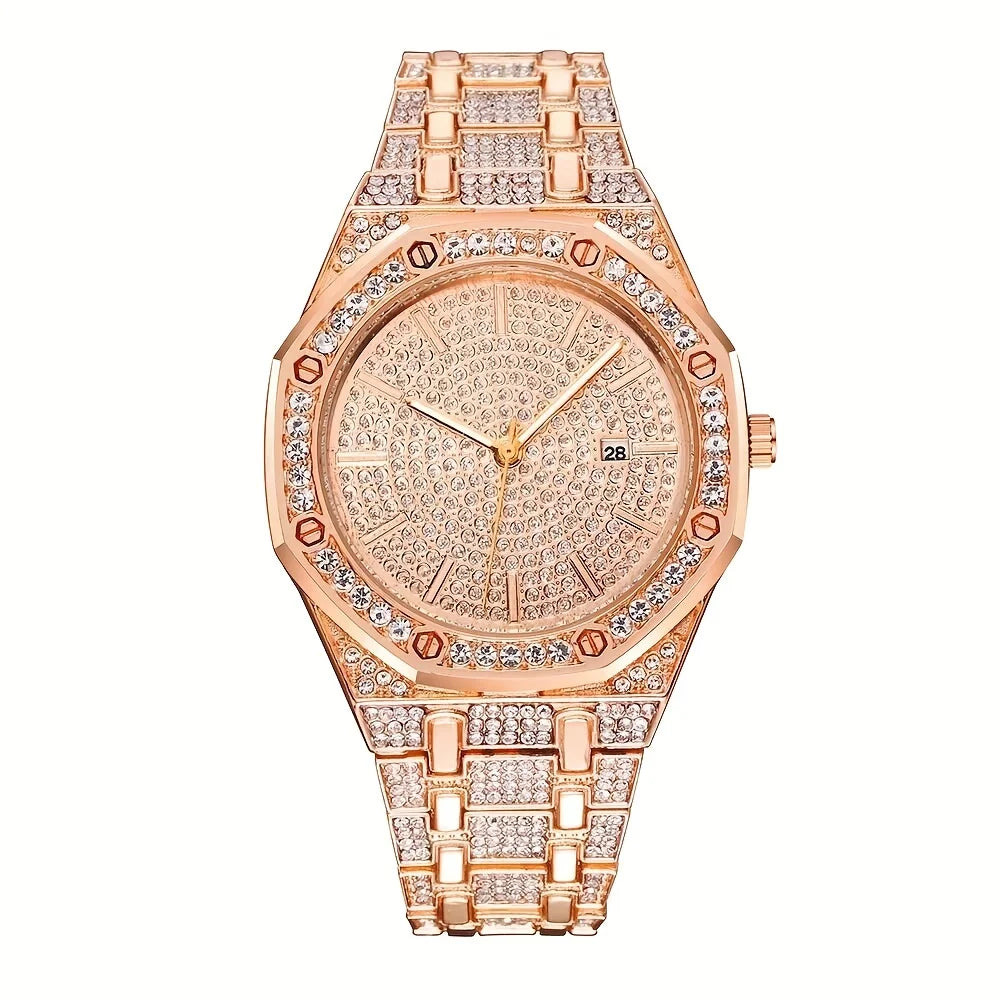 Fashion Luxury Hip Hop Diamond Style Square Men's Watch Shiny Crystal Stainless Steel Quartz Sports Men's Watch Qme 2