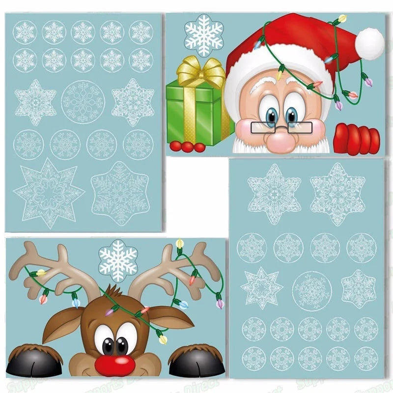Snowflake Santa Elk Christmas Colorful Static Glass Sticker Window Home Decoration Qme