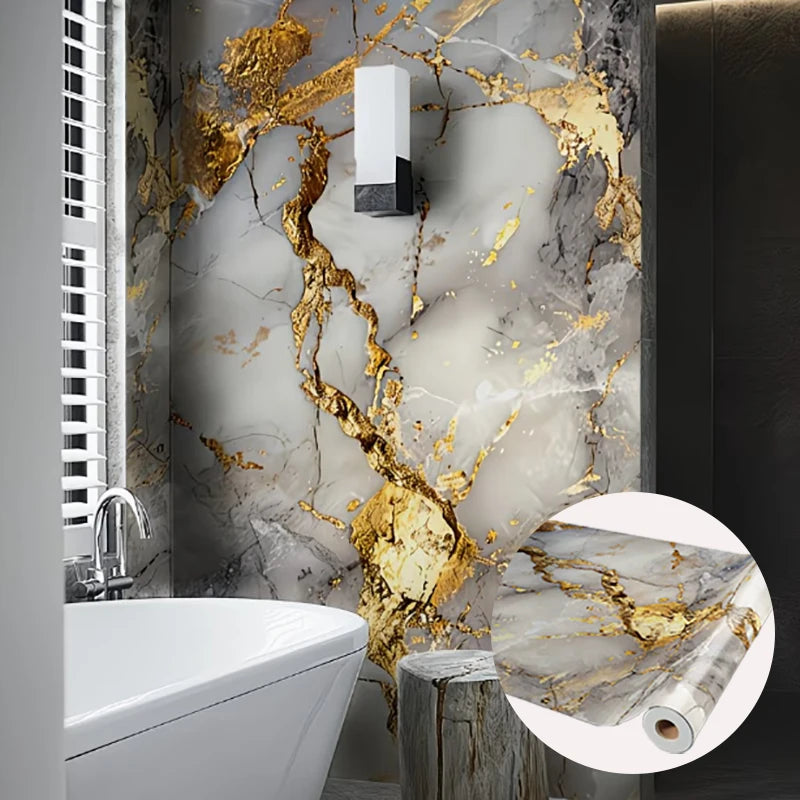 Contemporary Marble Pattern Kitchen Oil Proof Wallpaper Waterproof Heat Resistant Removable Self Adhesive Cabinet Decal Qme