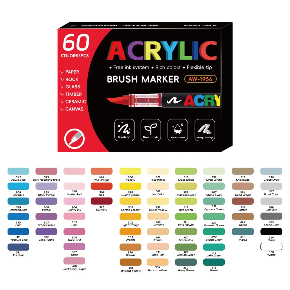 168 Colors Acrylic Markers, Automatic Ink Control System with Soft Brush Tip Acrylic Paint Pens for Rock Painting, DIY Crafts Qme 60 colors