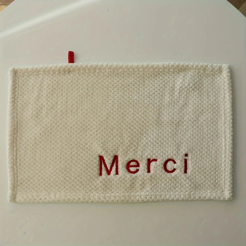 1pc minimalist texture small square towel, embroidered with letters, soft and absorbent without shedding hair, hand towel Qme Red