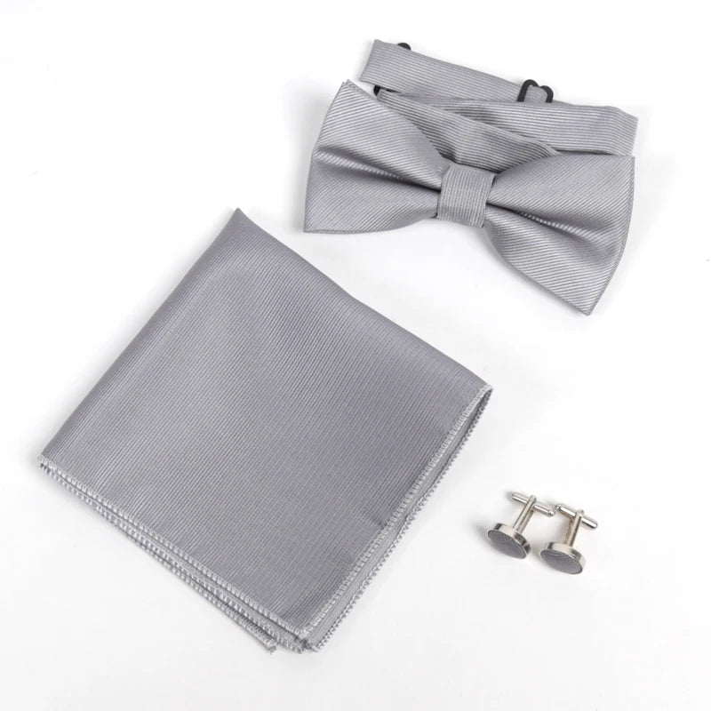 Men's Solid Bow Tie Sets Including Exquisite Cufflinks Soft Qme Dark Grey