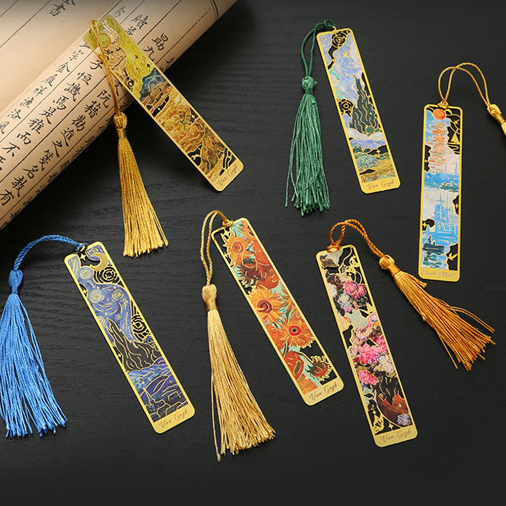 1PC Oil Painting-Style Hollow Metal Bookmark Bookmark With Tassel Pendant, For Book Lovers Writers Readers DIY Bookmarks Qme