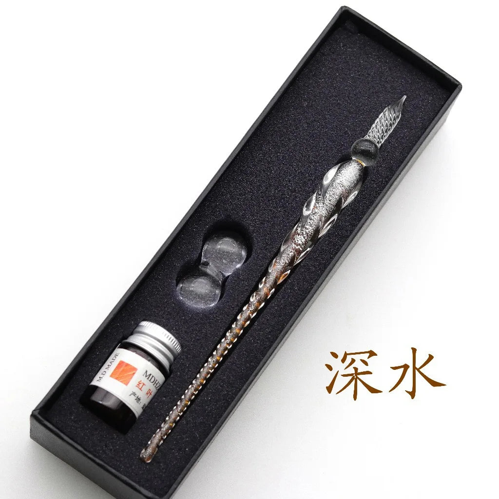Crystal Glass Dipping Pen Box Colorful Gold Powder Ink Signature Qme G