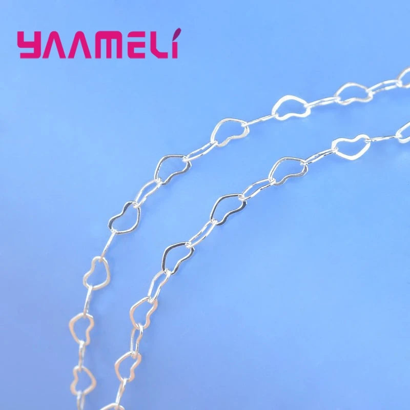 Korea Stylish Top Quality 18/24 Inch Genuine 925 Sterling Silver Color Heart Design Necklace Chains Romantic Jewelry Qme WHITE 24 Inch