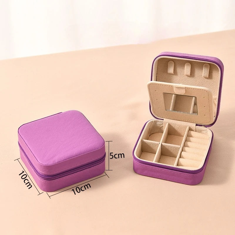 1pc Single Layer Square Storage Box Ladies Travel Leather Jewelry Box Classic Various Colors Storage Box with Mirror Qme