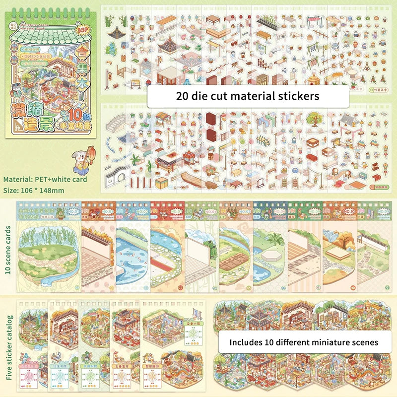 Chinoiserie Theme Landscape Sticker Books DIY Decoration Mountain Qme A1