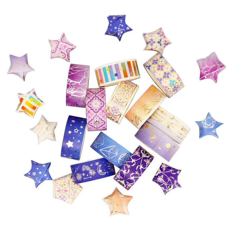 12 Rolls/set Purple Star Gold Foil Washi Tape Set Constellation Series Laser Masking Tapes for Scrapbooking DIY Stationary Set Qme