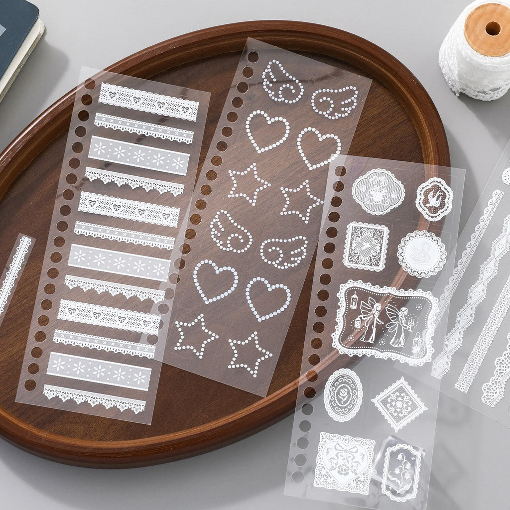 30 pcs Lace Die cut Stickers Book Cute Aesthetics Decor Collage Journal Scrapbooking Supplies Self Adhesive Creative Stationery Qme
