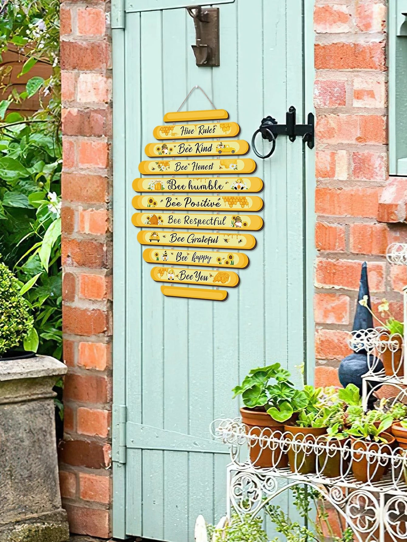 1pc 8*8inch Bee Logo Beehive Rules Bee Wall Decor Plaque Bee Gift Bumblebee Decoration Living Room Country Kitchen Decoration Qme