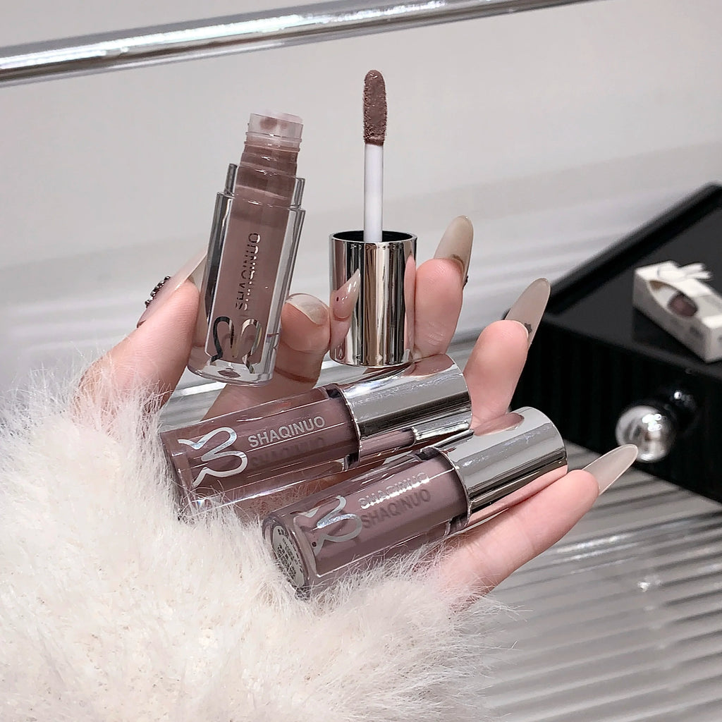 SHAQINUO Water Light Mirror Lip Gloss Lasting Moisturizing Cool Black Silver Gray Pearlescent Fine Sparkling Lipstick Lip Oil Qme