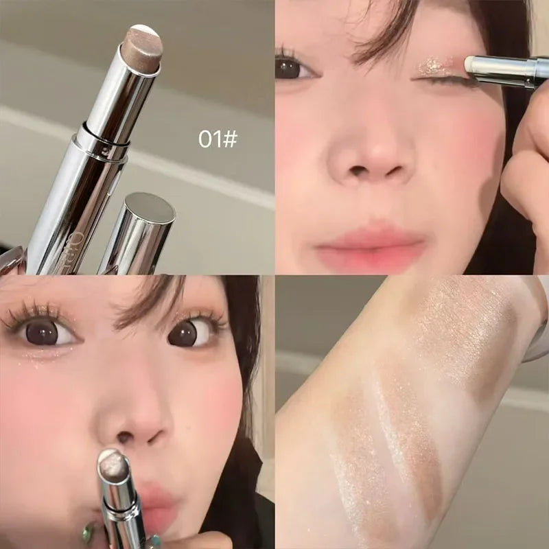 QIBEST Eye Shadow Stick Shimmer Glitter Brown Color Dimensional Natural Without Taking Off Makeup Eye Cosmetic For Women Gift Qme 01