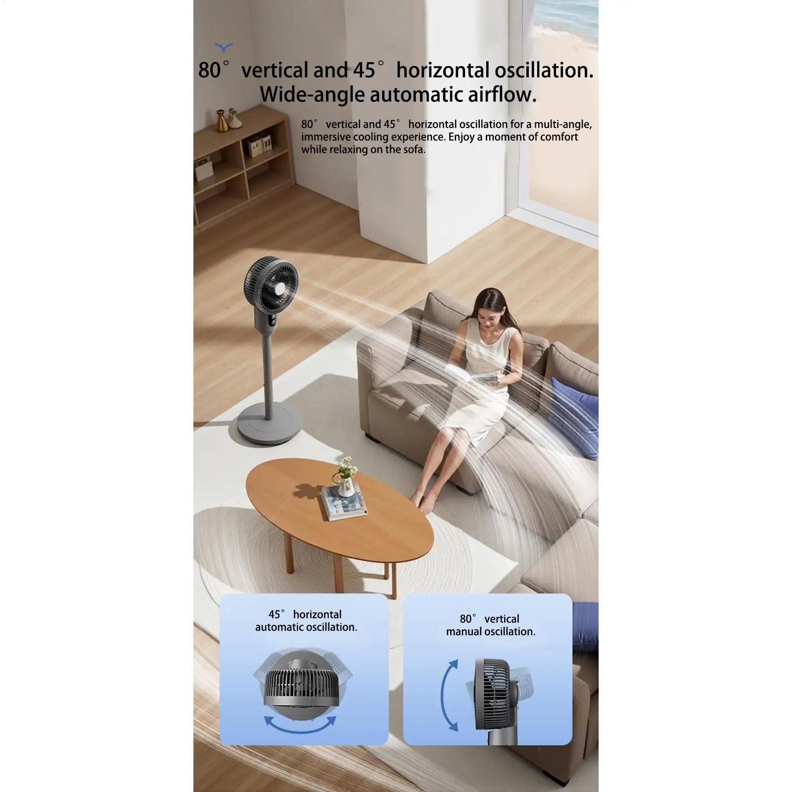 Floor Fan 3-Speed Quiet Height Adjustable Oscillation Oscillating Standing Fan For Indoor Outdoor Home Bedroom Living Office Qme
