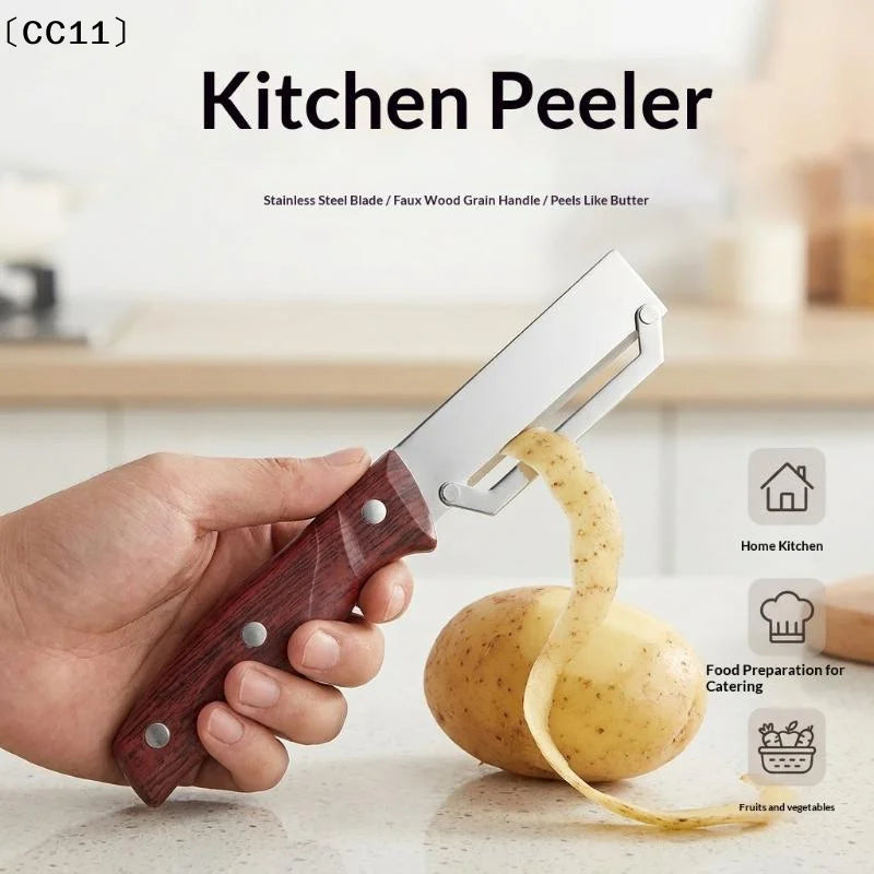 Stainless Steel Vegetable Peeler Wood Grain Handle Blade Perfect Home Qme Default Title