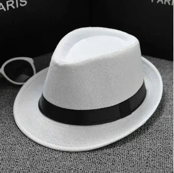 Fashionable British Jazz Hat Solid Linen Gentleman's Casual Denim Qme White