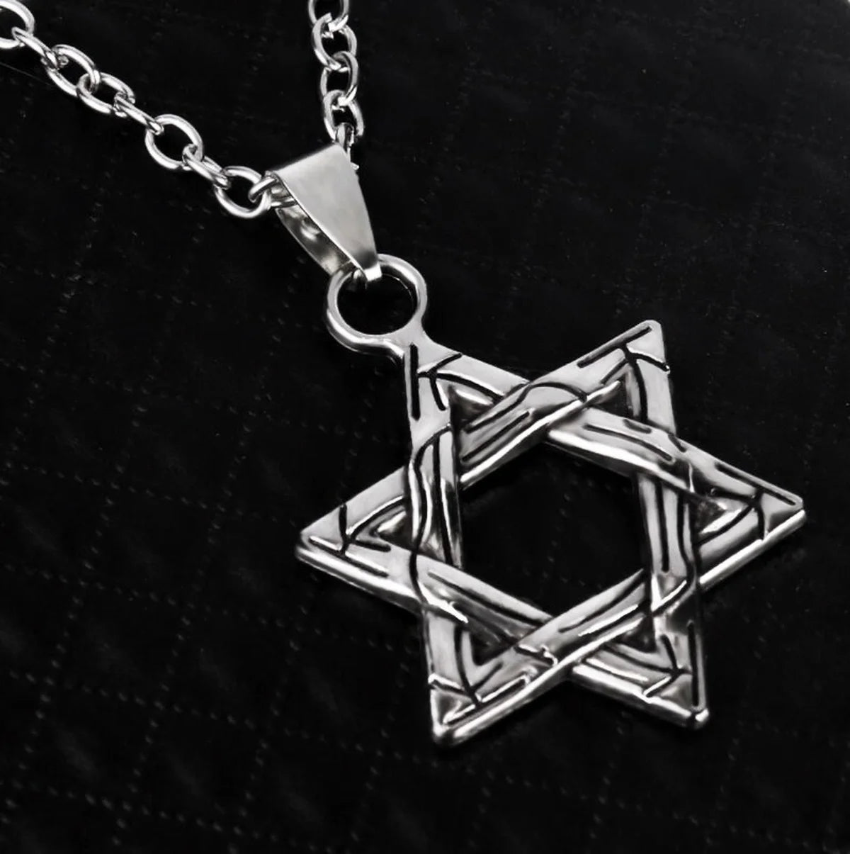70 cm Jewelry for Men Boys Six-pointed Star of David Pendant Necklace Double-sided Retro Titanium Steel Punk Hip Hop Necklace Qme