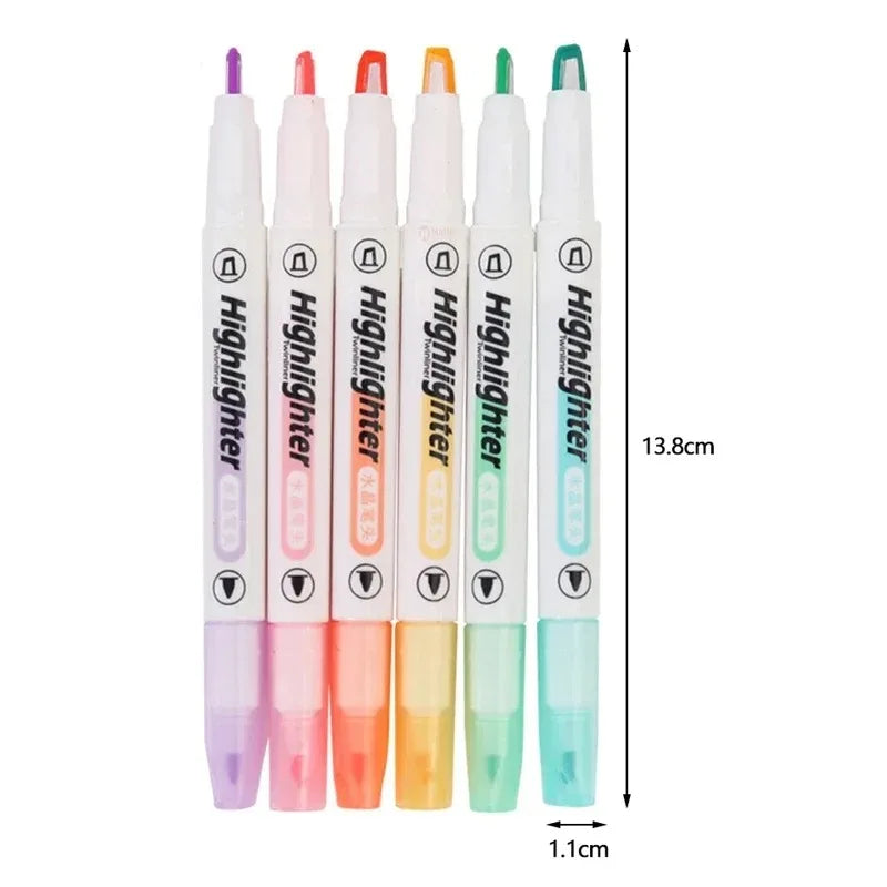 Back To School 6 Colors Double Tip Pastel Highlighter Markers Smooth Writing Student Reading Note Taking Stationery Gift Set Qme
