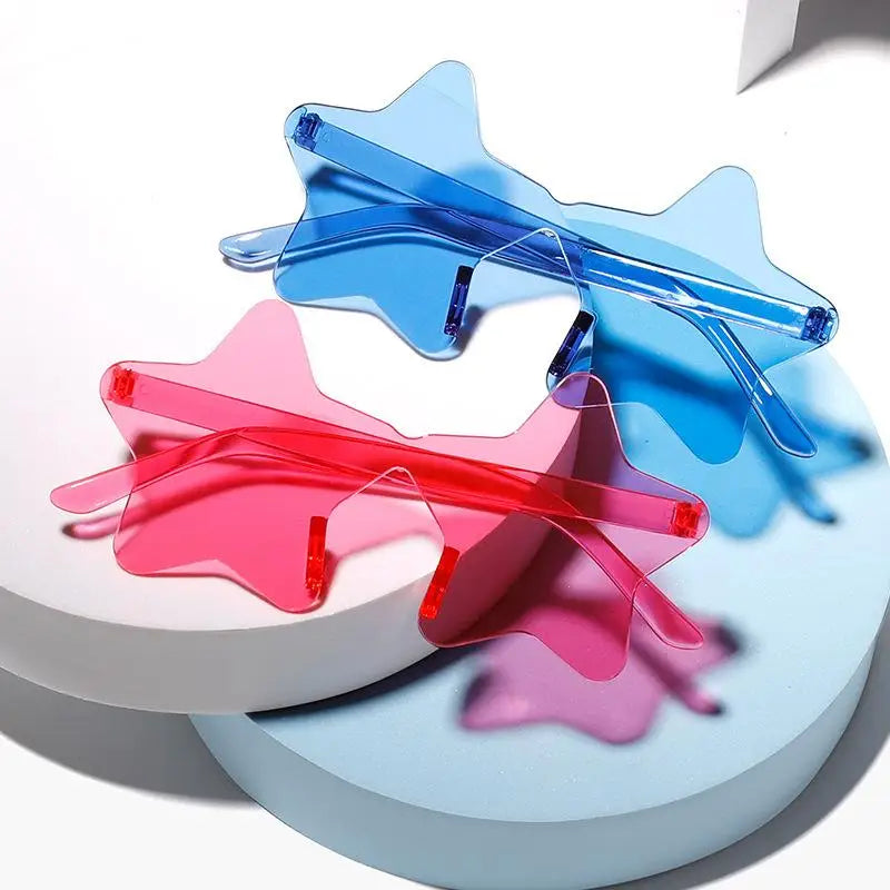 Star Shaped Rimless Sunglasses Colorful Transparent Party Glasses Qme