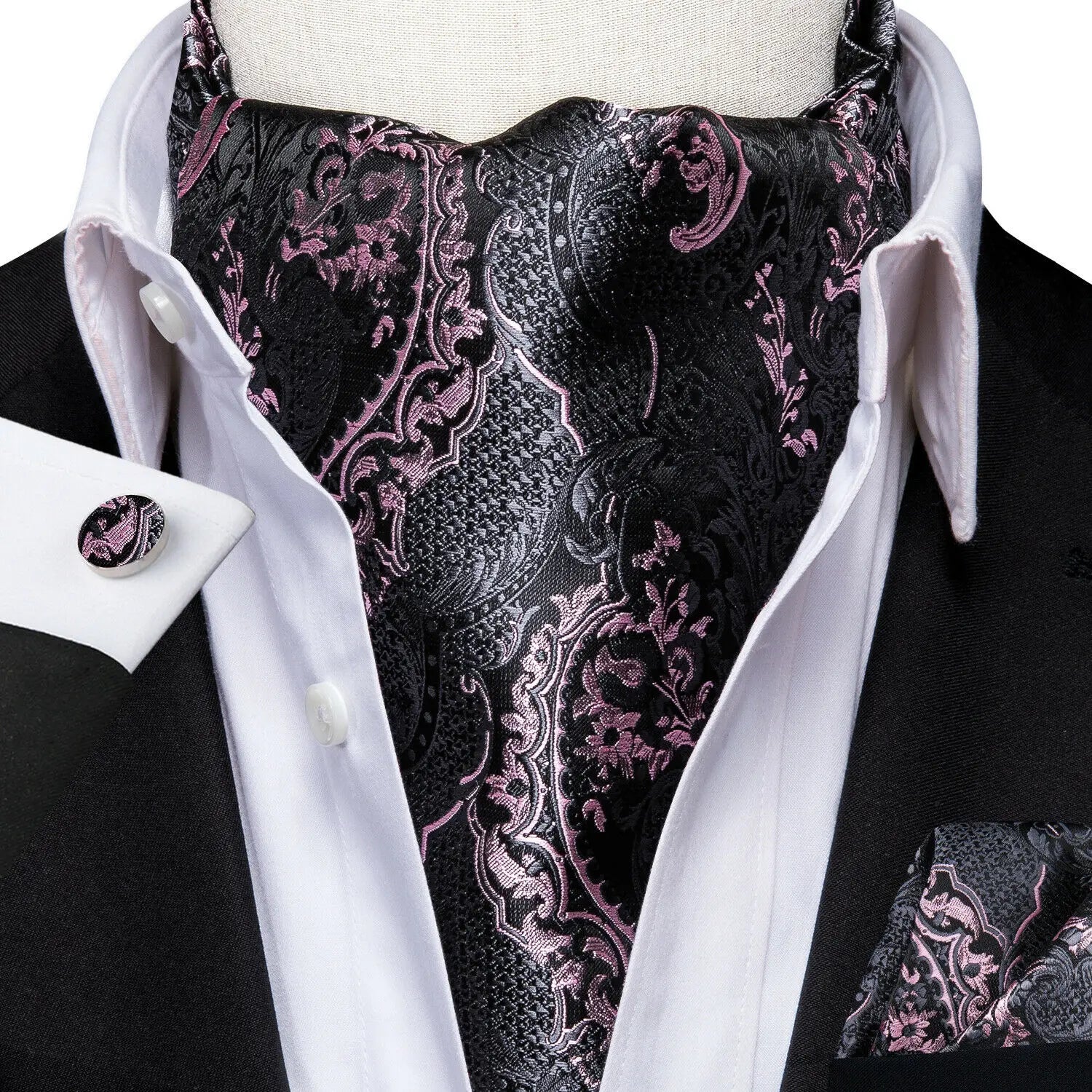 Men's Ascots Fashion Luxury Floral Cravat Cufflinks Handkerchiefs Qme LDAS1054