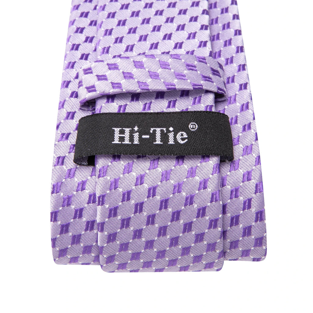 Hi-Tie Purple Floral Novelty Men Elegant Necktie Handkerchief Cufflinks for Tuxedo Fashion Classic Silk Luxury Tie for Man Qme
