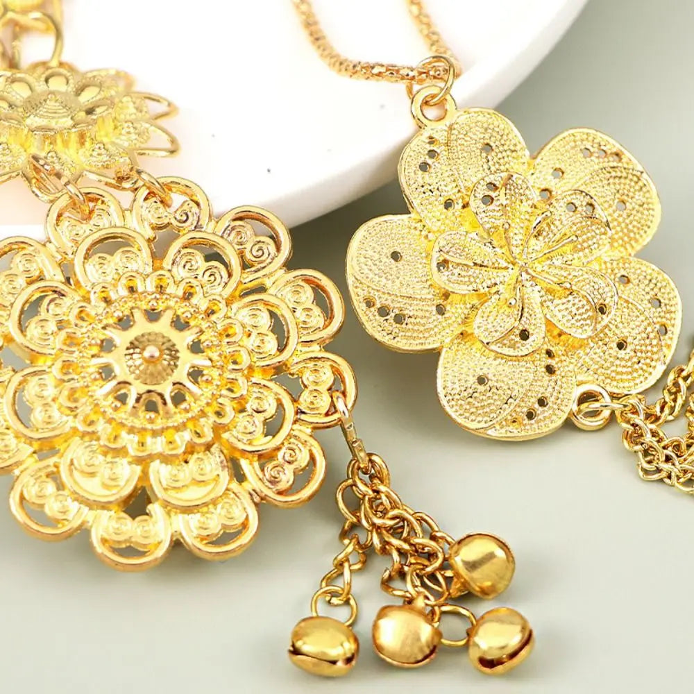 Traditional Metal Ethnic Style Belt Bell Silver Gold Belt Hollow Out Tassel Flower Metal Waist Chain Party Decoration Qme