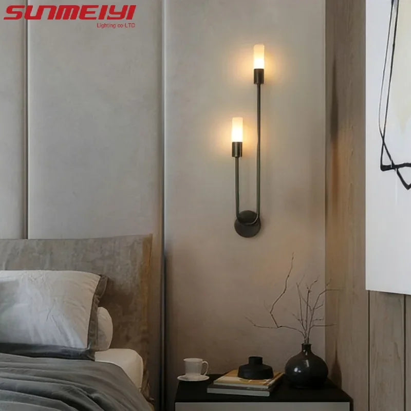 LED Golden Black Light Luxury Wall Lamp Living Room Nordic Modern Minimalist Creative Background Wall Corridor Bedroom Bedside Qme