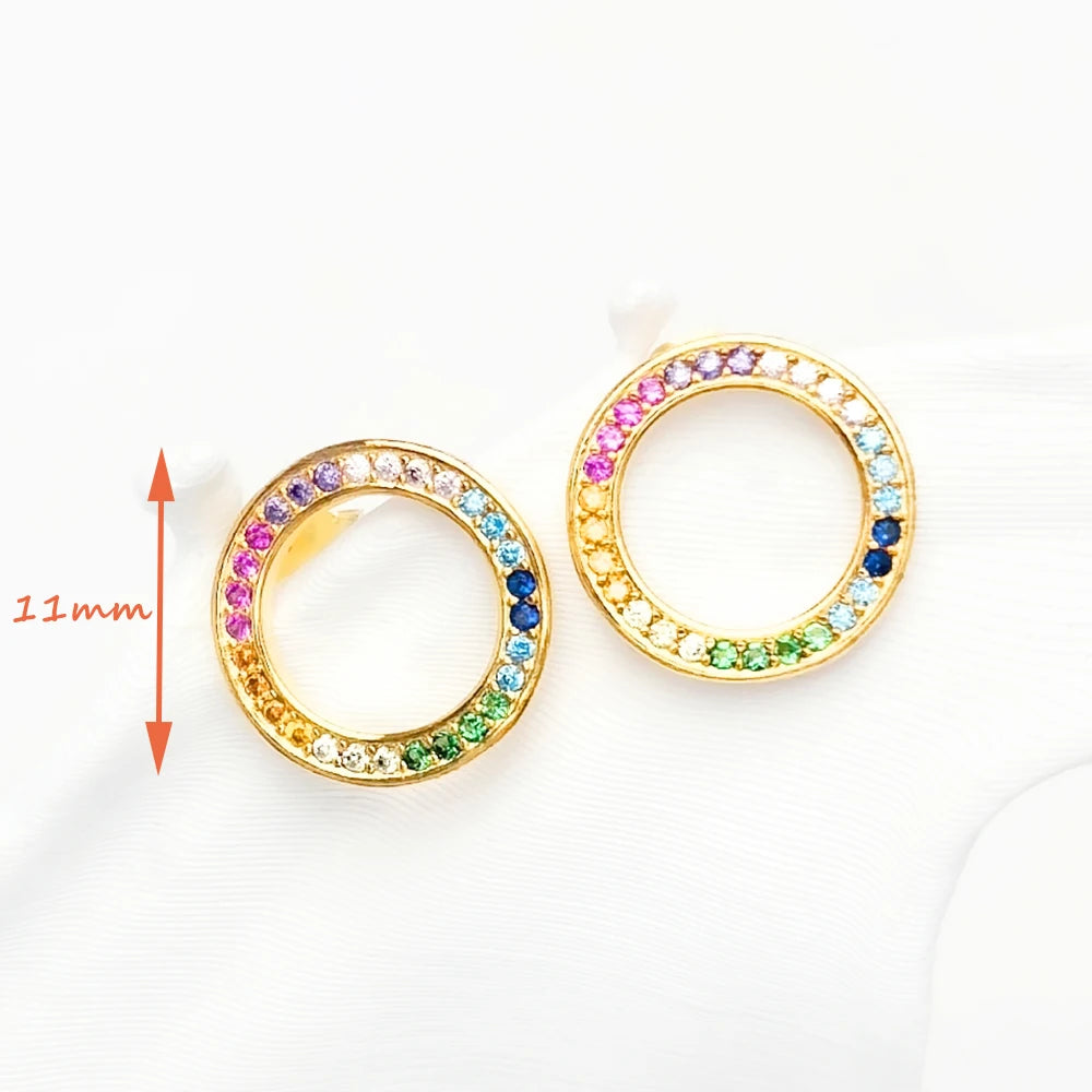 Colorful Round Circle Stud Earrings Europe Style Fine Jewerly For Women Brand New Bohemia Gift In Real 925 Sterling Silver Qme