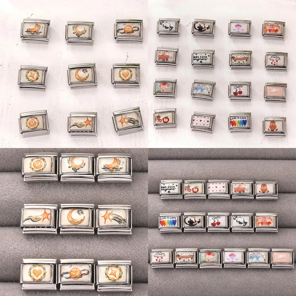2026 Fashion New Women Gift Fruit Apple Cherry Cats Dogs Charm Italian Link Fit 9mm Bracelet Stainless Steel Making DIY Jewelrys Qme