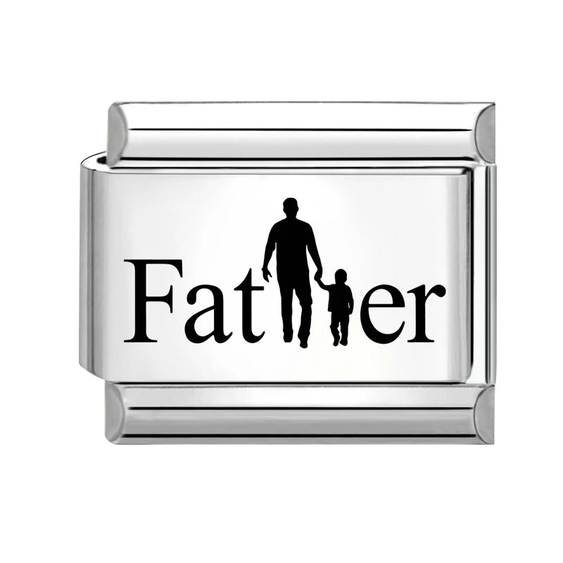 Black Laser Engraving Dad Mom Father's Day Mother's Italian Charm