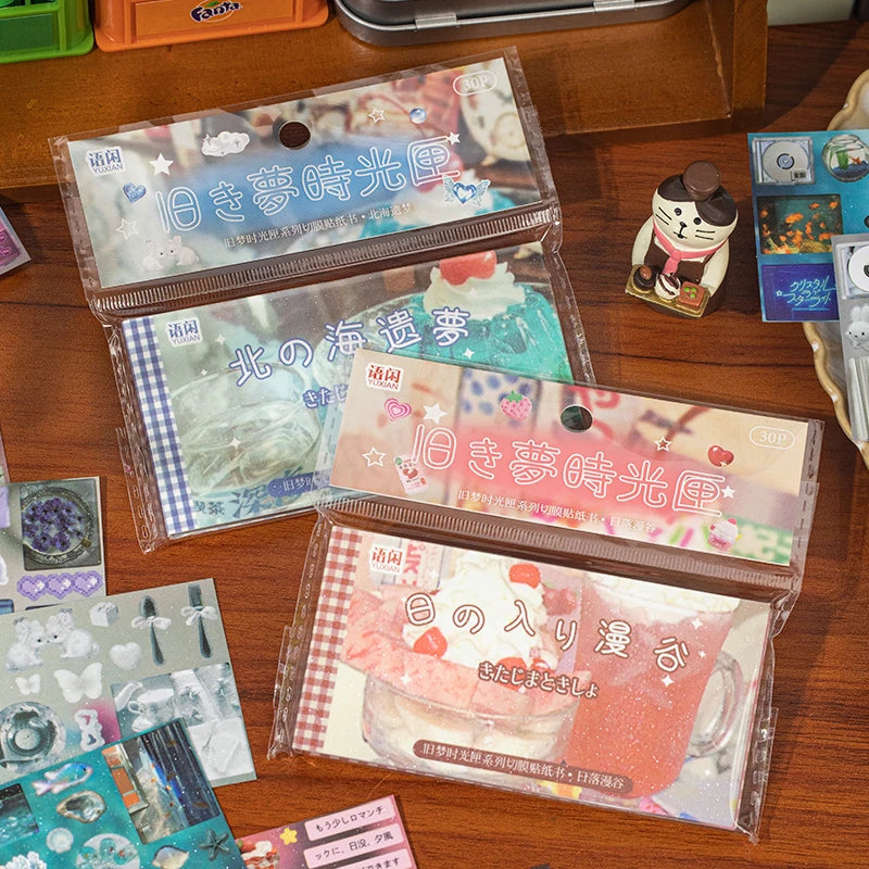 30 sheets Cute Die-cut Flash Korean Stationery Sticker Book DIY Scrapbook Aesthetic Stickers Decoration Collage Journal supplies Qme