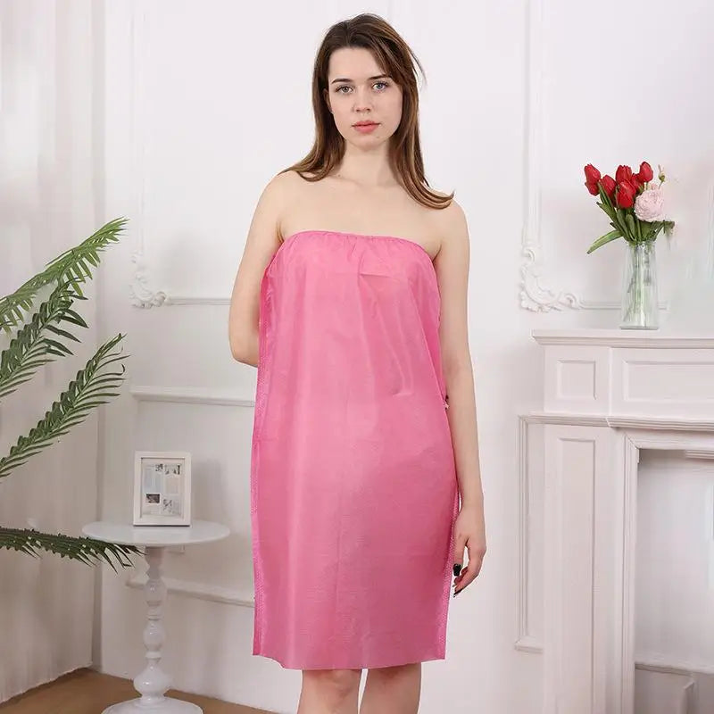 Extra Long & Thick Disposable Bathrobe - Strapless Bra Design for Women, Perfect for Massage, Sauna & Hotel Stays Qme One Size Pink