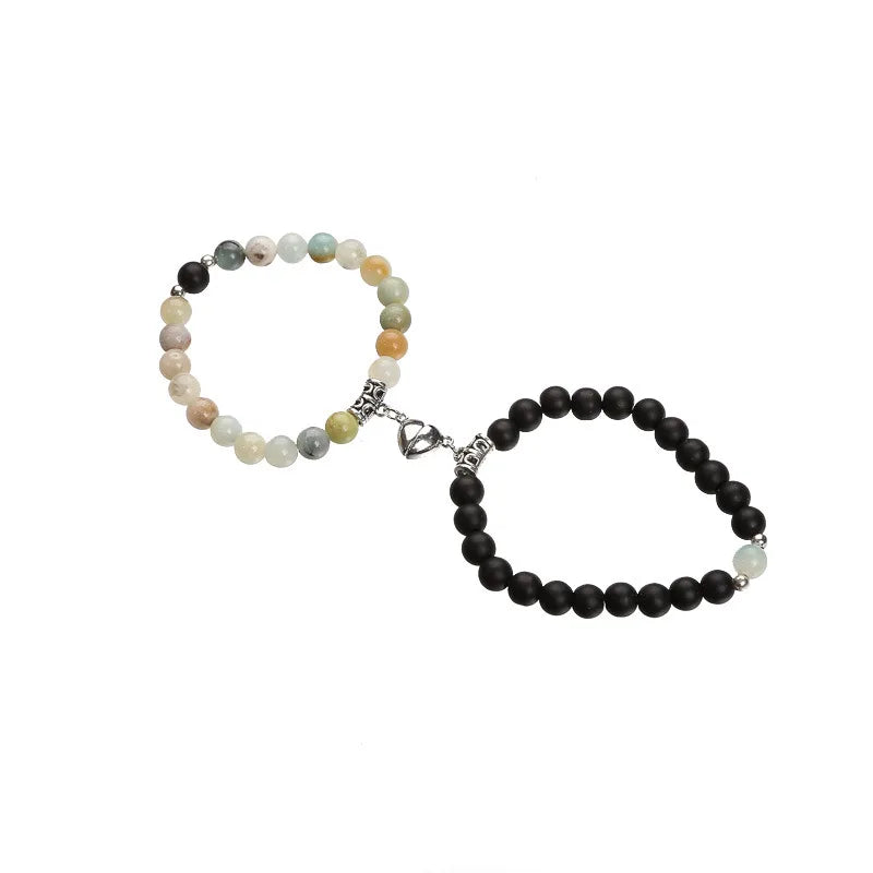 Hot Sale Zinc Alloy Purple and More Colors Couple Bracelets Heart Magnetic Attraction Matching Bracelet for Lovers Qme SilverLove-ColorBlk
