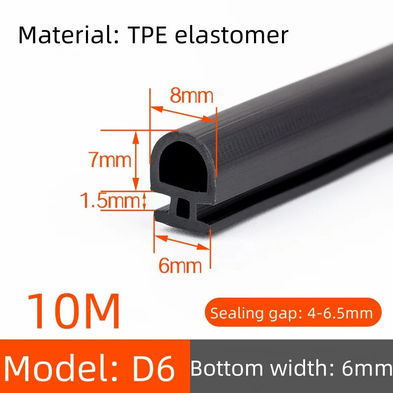 10M Silicone Sealing Strip for Doors and Windows Windproof Warm Durable Shock-absorbing Buffering Anti-collision Sealing Strip Qme D6 1
