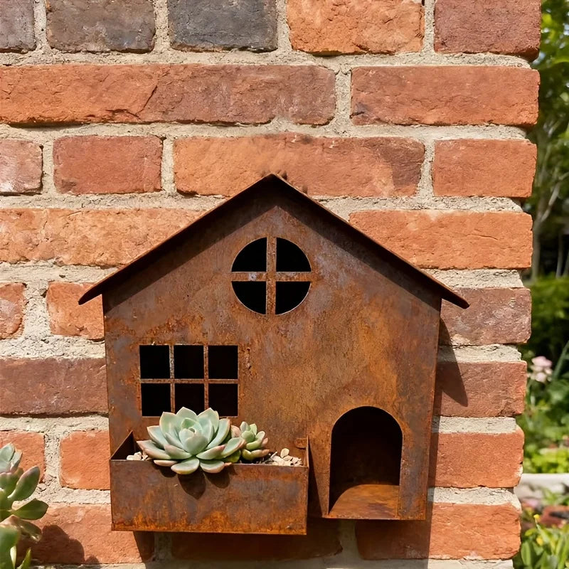 Rustic Metal House Planter Pot for Succulent Vintage Farmhouse Garden Decor Flower Decor Outdoor Patio Porch Yard Art Qme