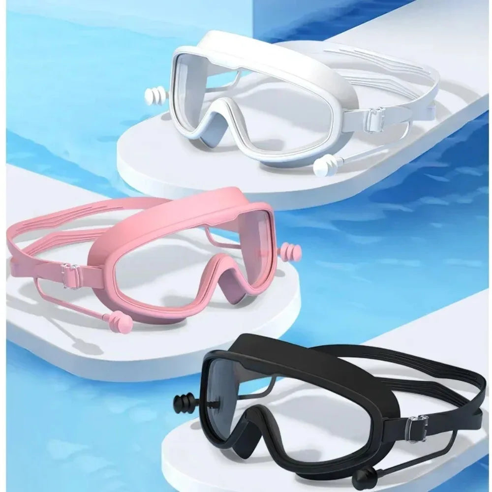 Swimming Goggles Silicone Swim Glasses Big Frame Earplugs Men Women Qme