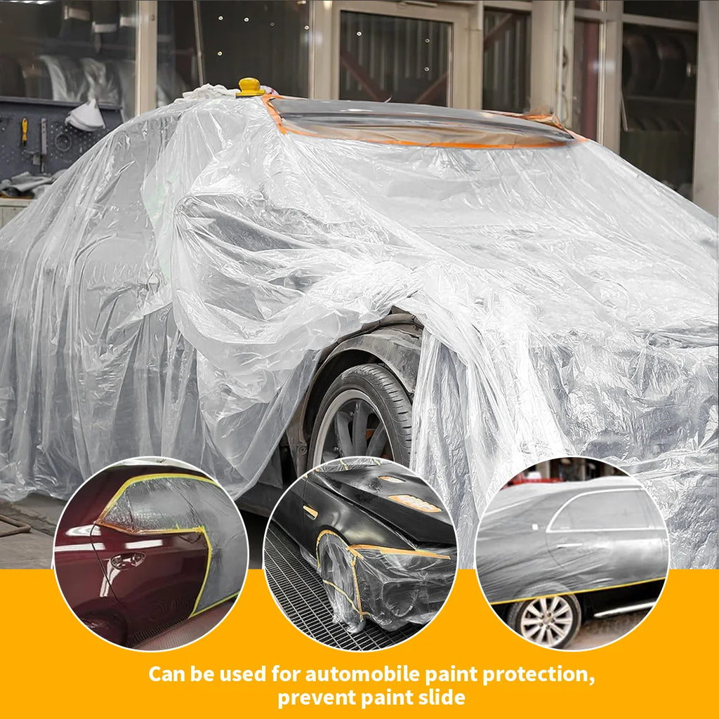 Pre-Taped Masking Film, Paint Adhesive Protective Film Roll for Covering Skirting, Frames, Cars and Auto Body Qme
