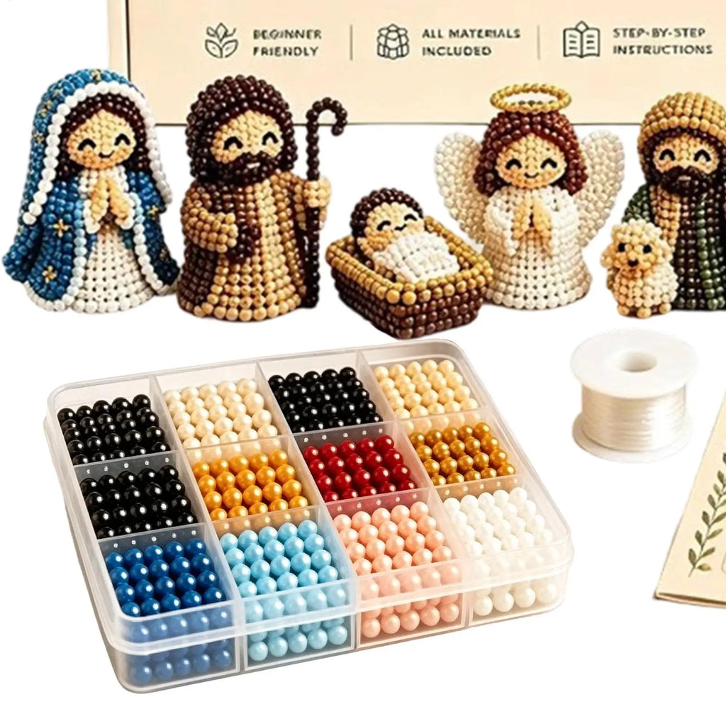NEW Nativity Bead Craft Kit 3D Beaded Craft Figurines Decor Beading Christmas Figures Kit For Men Women Adults Dad Wife Husband Qme